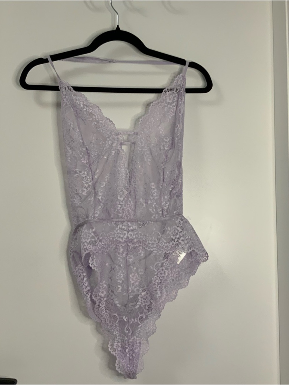 Sheer Lavender Lace Teddy Bodysuit with Scalloped Trim